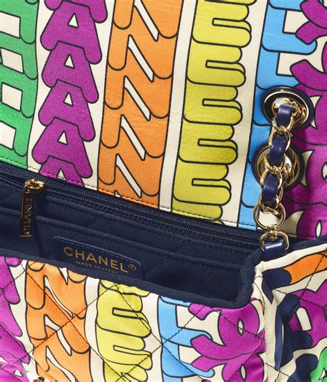 chanel printed fabric & gold-tone metal multicolor|chanel fabric remnants.